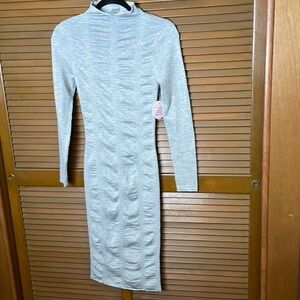 NEW Mock Neck Long Sleeve Midi Sweater Dress Small Grey Bodycon Stretch Knit